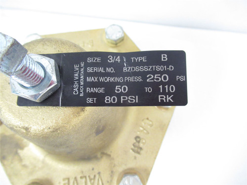 Cash Valve BZDSSSZTS01-D; Steam Regulator 3/4"; Set 50psi