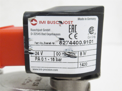 Buschjost 8274400.9101; Air Valve; SS; 1NPT; 16BAR; 24VDC