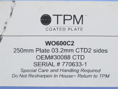 TPM WO600C2; Coated Grinder Plate 3.2mm Holes 250mmOD