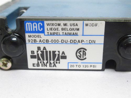 MAC 92B-ACB-000-DU-DDAP-1DN; Solenoid Valve; 20-120PSI; 24VDC