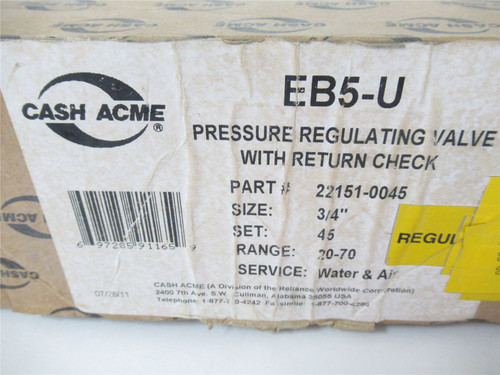 Cash Acme 22151-0045; Valve Pressure Regulating w/return 3/4"