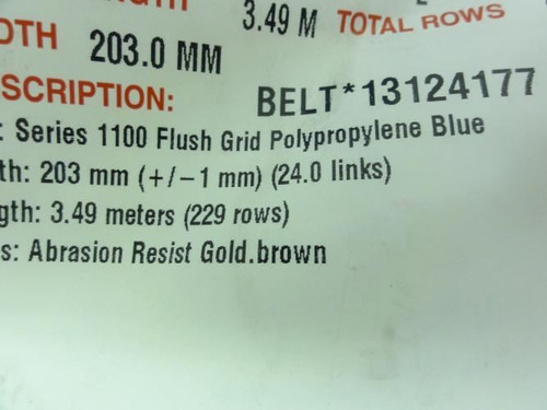 Intralox 13124177; Conveyor Belt; 3.49 M Length; 203mm Width