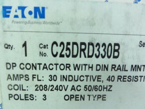 Eaton C25DRD330B; Contactor 30A; 600V; 3P; Coil: 240VAC
