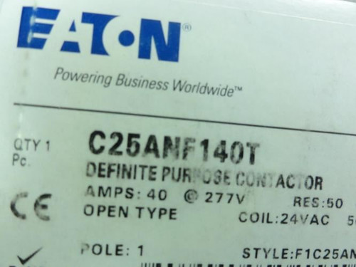 Eaton C25ANF140T; Contactor 40A; 600V; 1P; Coil: 24VAC