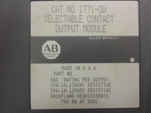 Allen-Bradley 1771-0W; Selectable Contact Output Module 125VDC/138VAC