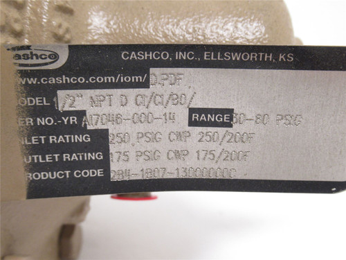 Cashco 2B4-1B07-13000000C; Pressure Regulator Valve 1/2NPT