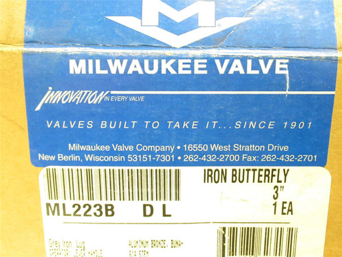 Milwaukee ML223B D L; Lug Style Butterfly Valve; 3"; 200PSI