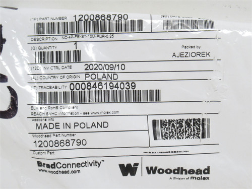 Woodhead 120086-8790; Female Connector; 4 Pin; 10m Long