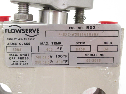 Flowserve 4-BX2-W3811A1M9NZ; Butterfly Valve; D4 Disc;300#;4"