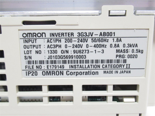 Omron 3G3JV-AB001; AC Drive; 240V 1Ph IN / 0-240V 38A 3Ph