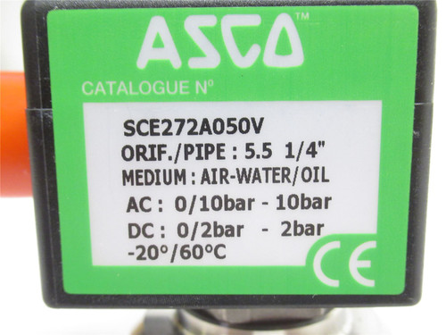 Asco SCE272A050V; Solenoid Air Valve; SS; 1/4NPT; 10BAR; 120V