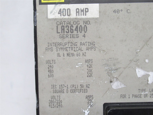 Square D LA36400; Circuit Breaker; 400A; 3P; 600VAC; Frame: LA
