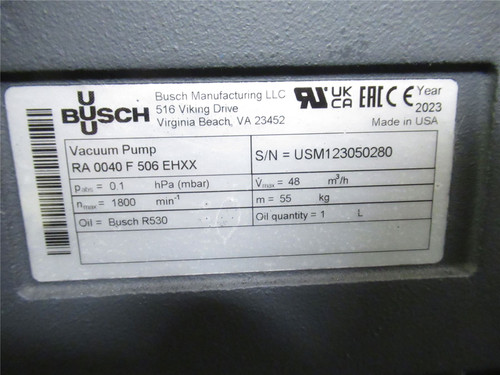 Busch RA0040F506EHXX; Rotary Vane Vacuum Pump 2HP; 230/460VAC