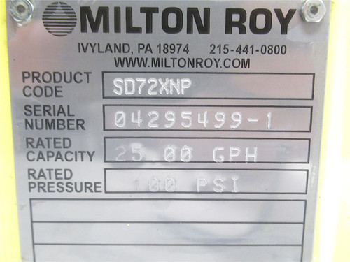 Milton Roy SD72XNP; LMI Metering Pump; 25GPH; 100PSI; 1/2NPT