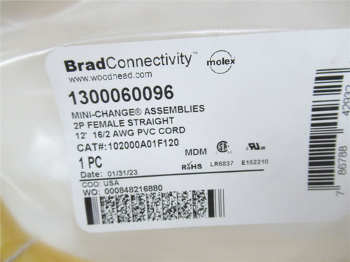 Molex 1300060096; Brad Sensor Cable 2pos Female 3.658M