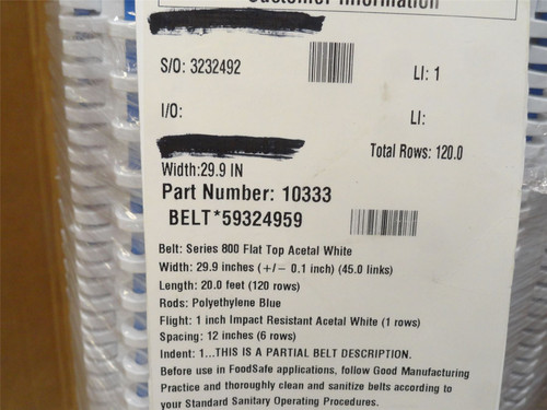 Intralox S800-30-10; Flat Top Belt; 30" Wide x 10' Long