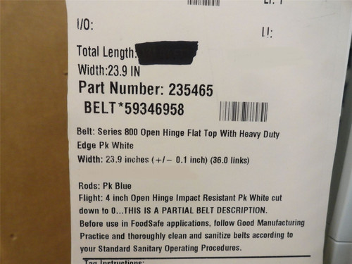 Intralox S800-24-12; Open-Hinge Flat Top Belt 24"W x 12'L