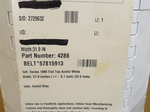 Intralox S1800-32-6.6; Flat Top Belt; 32" Wide x 6.6' Long