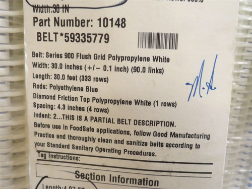 Intralox S900-30-30; Flush Grid Belt 30"W x 30'L total