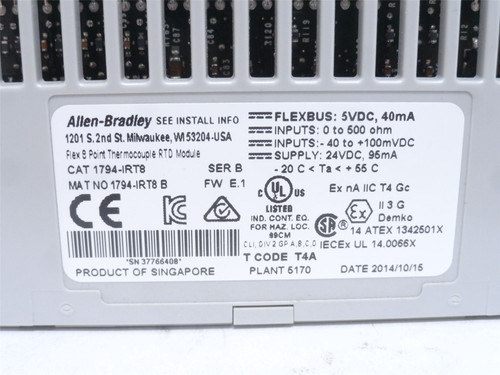Allen-Bradley 1794-IRT8; Flex 8-Point Thernocouple RTD Module
