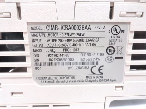 Yaskawa CIMR-JCBA0002BAA; AC Drive .35kw 1ph-IN 3ph-OUT 240V