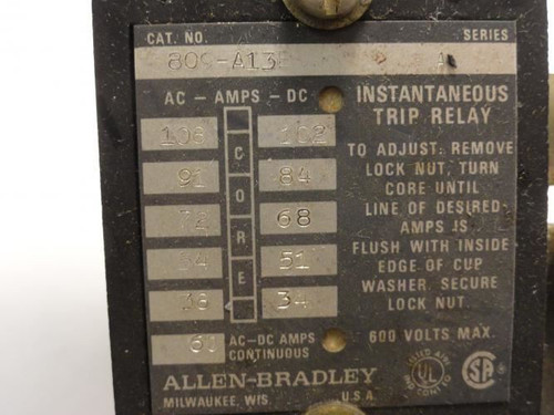 Allen-Bradley 809-A13E; Trip Relay missing lug