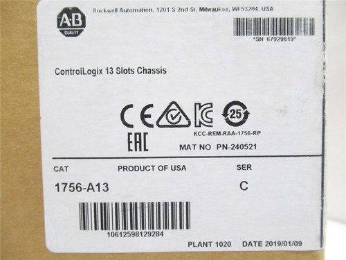 Allen-Bradley 1756-A13; Chassis Backplane; 24VDC; 13-Slot