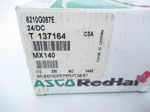 Asco Red Hat 8210G087E 24DC; Solonoid Valve NC 1/2NPT 24VDC