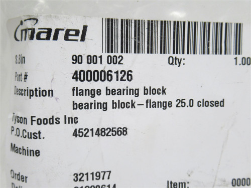 Marel 400006126; Flange Bearing; 25mmID; 2-Bolt