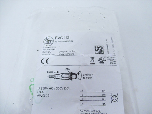 IFM Efector EVC112; Cordset Male; Straight; 4 wire; 0.3m