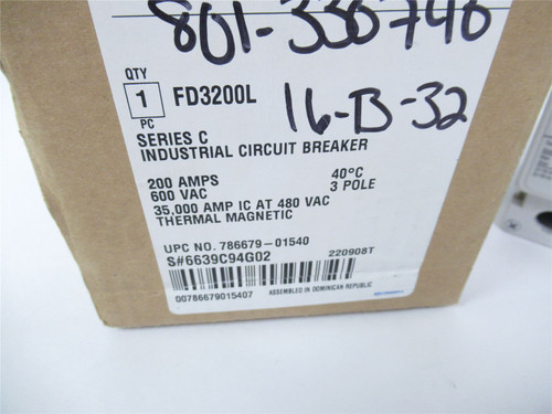 Eaton FD3200L; Circuit Breaker Series C Type FD 80 AMP 3 Pole