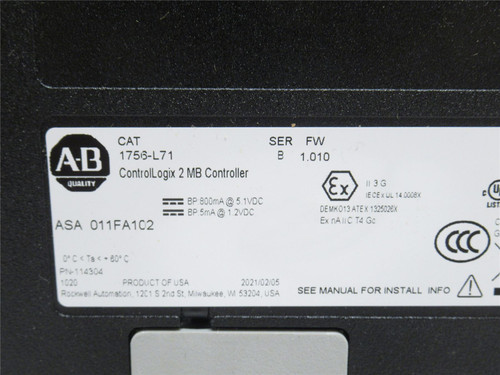 Allen-Bradley 1756-L71; Logix5571 Processor Controller; 2MB