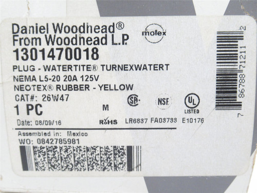 Woodhead 1301470018; Locking Water-Tite Plug; 21A; 2P; 600VAC