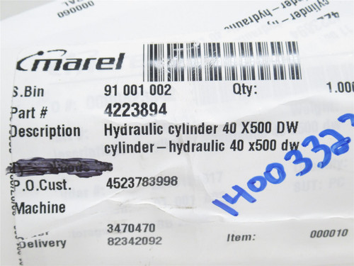 Marel 4223894; Hydraulic Cylinder; 40mmID x 500mm Stroke
