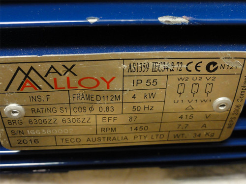 TECO AS1359; Motor; 4KW; 415V; 50Hz 1450RPM