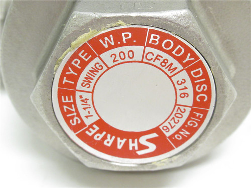 Sharpe SV20276TE012; Inline Swing Check Valve; SS; 1-1/4NPT