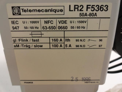 Telemecanique LR2 F5363; Thermal Overload Relay; 50-80A