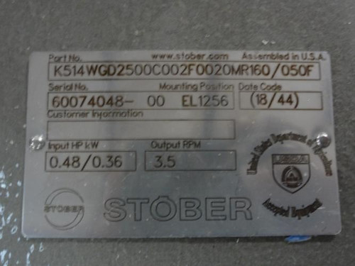 Stober K514WGD2500C002F0020MR160/050F; Gearbox; 0.48Hp/0.36kW