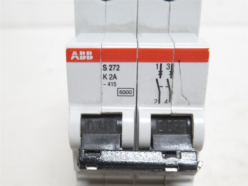 ABB S272-K2A; Circuit Breaker; 2A; 2P; 480V; Screw Terminal