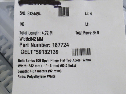 Intralox 18772459132139_; Open Hinge Flat Top15ft Total 842mmW