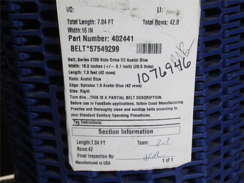 Intralox 40244157549299_; Side Drive V2 Belt; 16" Width x 10' L