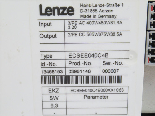 Lenze ECSEE040C4B; Servo-Drive; 400/480VAC; 3PH In; 565/675VDC Out