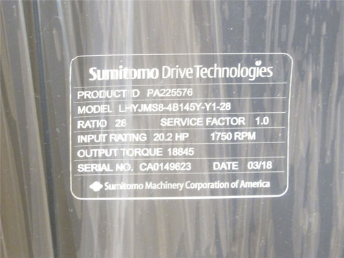 Sumitomo LHYJMS8-4B145Y-Y1-28; Gear Box; PA225576; 28:1 Ratio