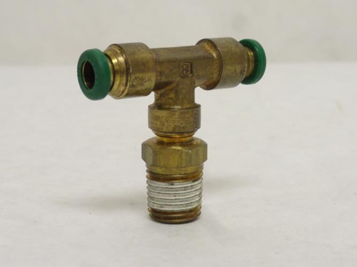 Parker W172PLP-4-4; Brass Air Tee; 1/4" PTC x 1/4" PTC x 1/4 NPT