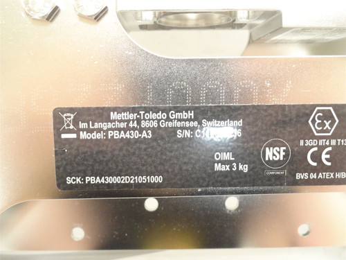 Mettler-Toledo PBA430-A3; Weighing Platform Assembly; 3KG Max