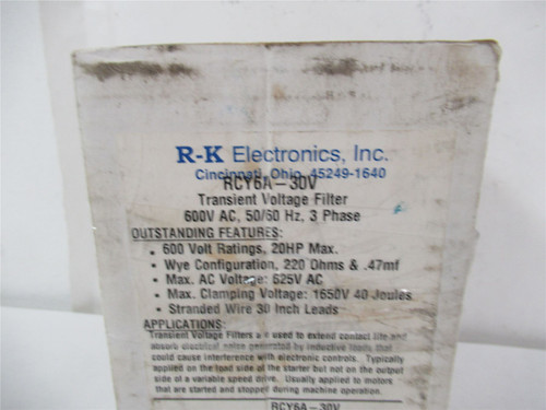 R-K Electronics RCY6A-30V;  Line Filter 600VAC Surface Mount