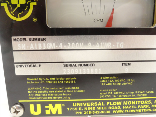UFM SN-AIB3GM-4-200V.9-A1WR-TG; Flow Monitor; 0-3GPM; 3/8NPT