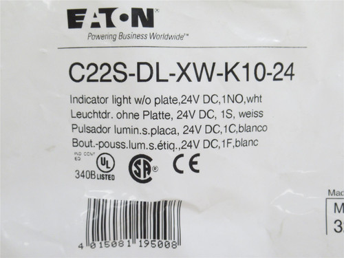 Eaton C22S-DL-XW-K10-24; Illuminated Push-Button; 24VAC/DC