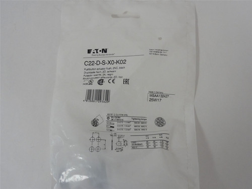 Eaton C22-D-S-X0-K02; Pushbutton-Non Illuminating;Bzl Blk;1NC