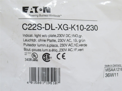 Eaton C22S-DL-XG-K10-230; Buttonless Illuminated Switch; 230V